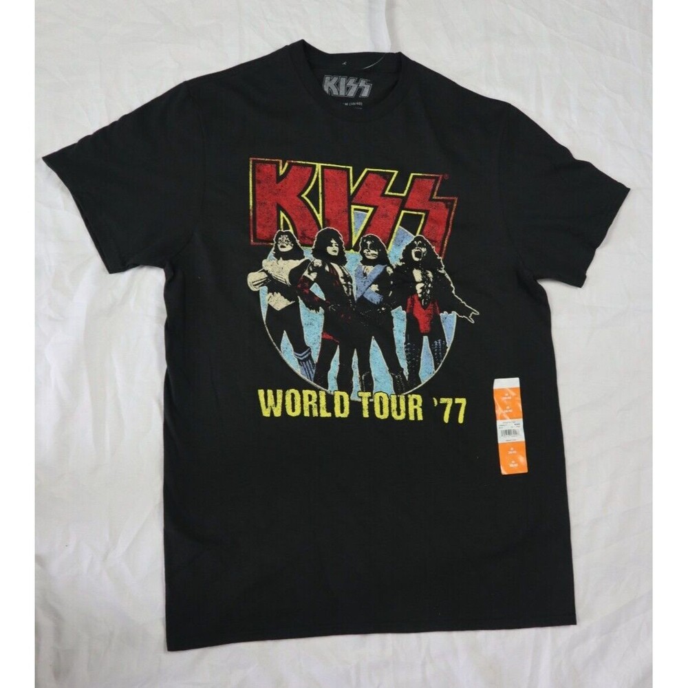 KISS "World Tour '77" Band Short Sleeve Men's Graphic Tee Size M Vintage Look